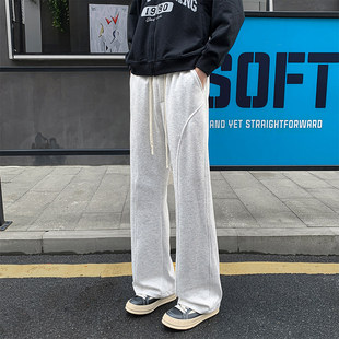 美式斜切弯刀卫裤男款春季cleanfit直筒宽松微喇长裤休闲运动裤子