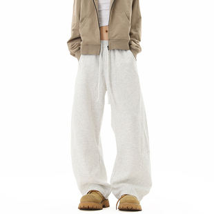 白灰色重磅弯刀卫裤男女2026春季新款美式宽松直筒运动百搭休闲裤