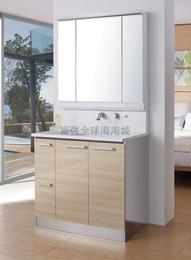 日本直送CLEANUP全不锈钢柜体浴室柜导流面盆三面镜柜S系列90cm