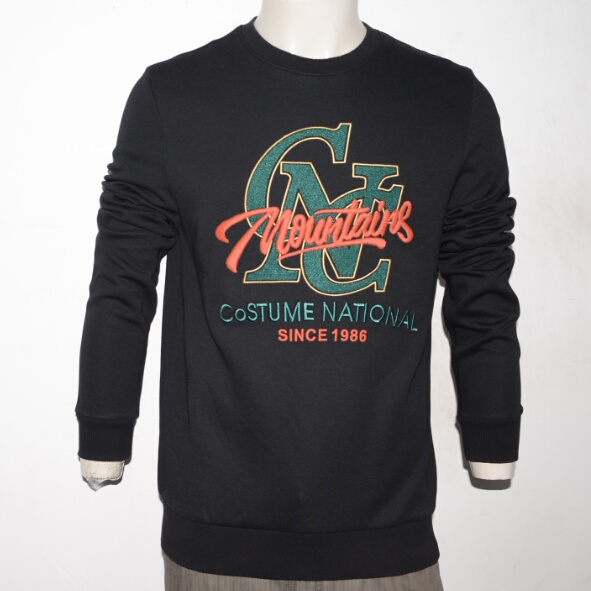 C男装秋冬圆领卫衣 时尚LOGO绣花长袖T恤 潮牌内里磨毛套头衫2色