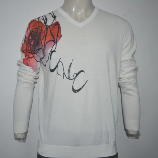 C男装V领长针织衫T恤衫