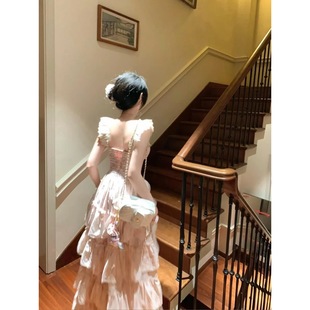 2025新款 感甜美收腰显瘦蛋糕裙子 气质蕾丝小飞袖 连衣裙女夏季