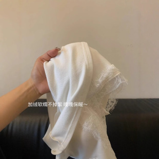 穿上妥妥纸片人！白色纯欲蕾丝打底小衫女秋冬韩系长袖内搭V领T桖