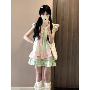 小个子甜美蛋糕短裙 小飞袖 蝴蝶结衬衫 连衣裙子女夏季 2025新款