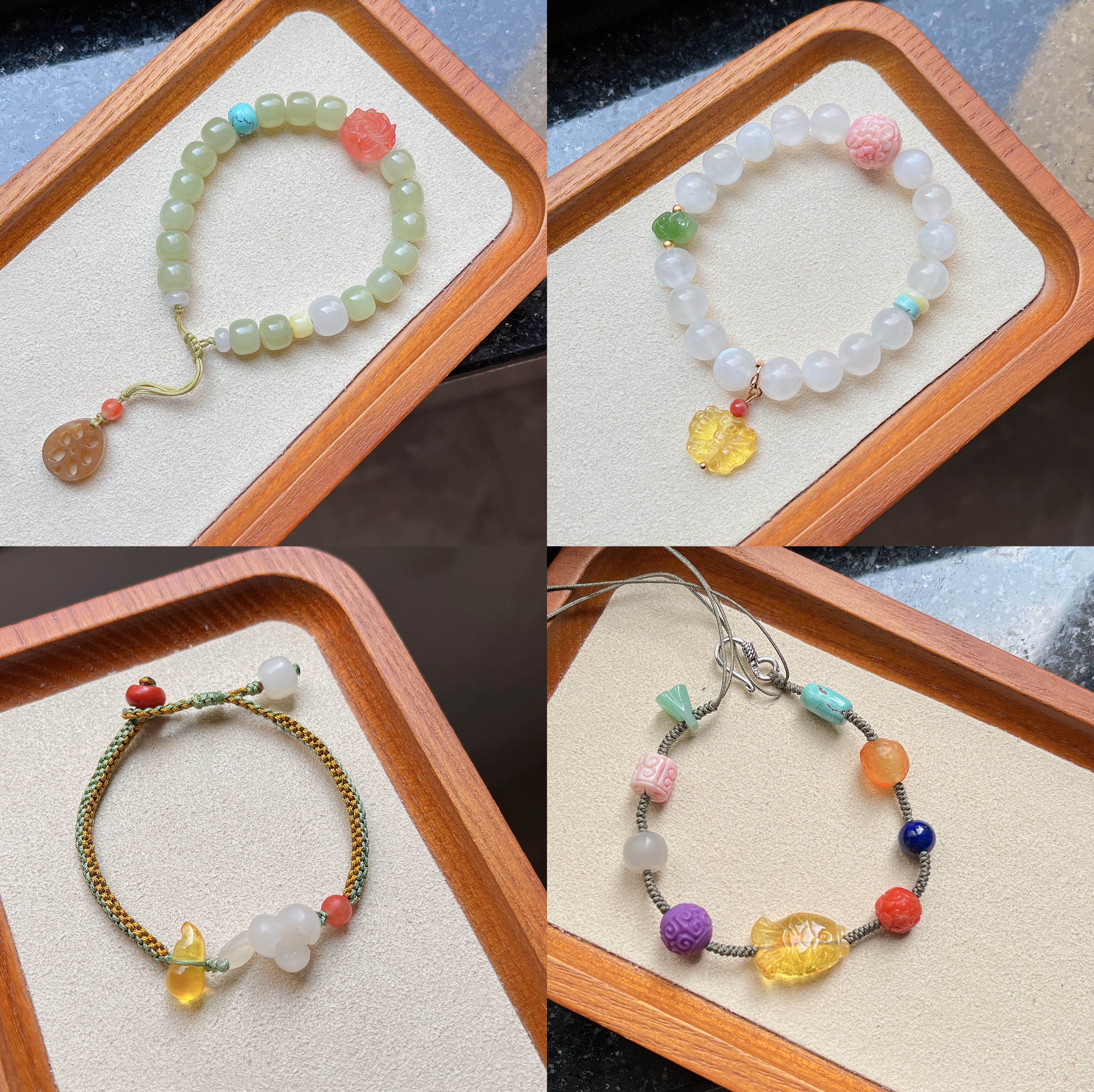 原创手工编织和田玉月光石水晶
