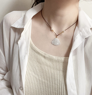 手工编织高档精致细女锁骨链项链可挂玉佛公黄金锁平安扣可调节