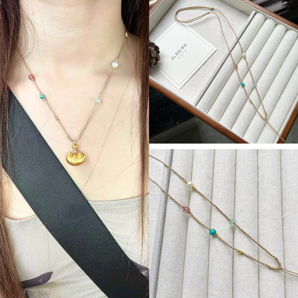 手工编织精致高档细项链绳百搭可调节女锁骨链可挂黄金锁小吊坠