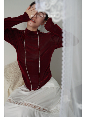 VEENJOY 玫瑰故事 植绒丝绒半高领打底衫511021