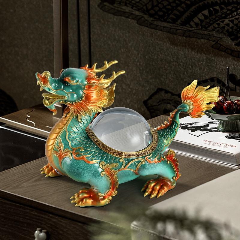大漆龙龟金属工艺品水晶高档玄关客厅办公室装饰摆件乔迁开业送礼