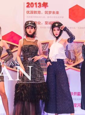 舞加舞服装租赁 小香风黑色蕾丝秀场款车模晚宴年会静态展服