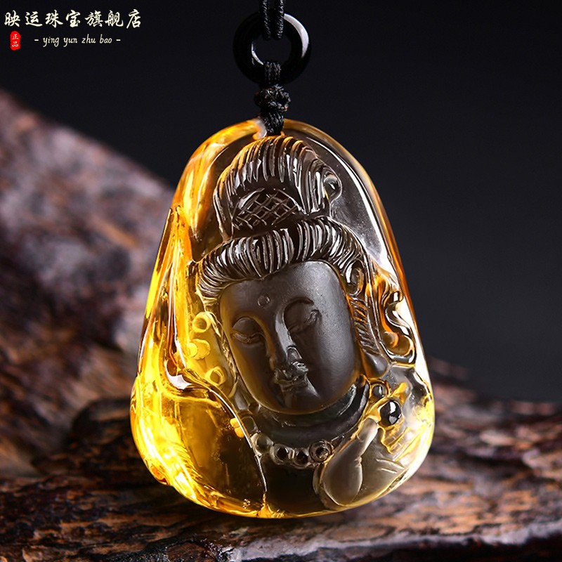 天然黄水晶大势至菩萨吊坠生肖