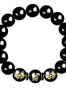 乌金黑曜石手链情侣貔貅水晶佛珠