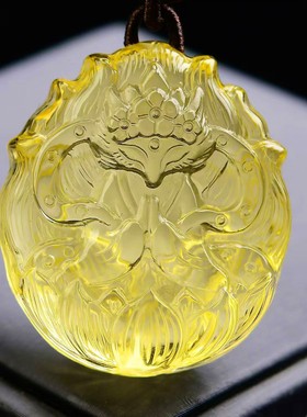 天然黄水晶九尾狐狸吊坠桃花项链手工精雕小狐狸挂饰品女男