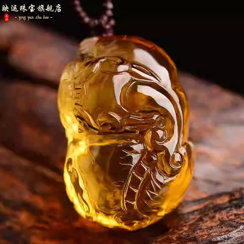 黄水晶貔貅吊坠财运皮丘情侣挂件