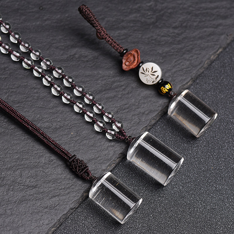 私人订制天然白水晶印章吊坠项链坠可做挂饰章料包挂原石章料刻字