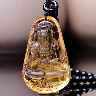 天然橘黄水晶属马大势至菩萨吊坠本命年生肖马守护神佛像饰品挂件