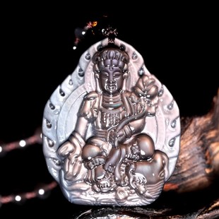 天然俏色黄金眼黑曜石普贤菩萨吊坠生肖龙蛇本命佛守护神男女火焰