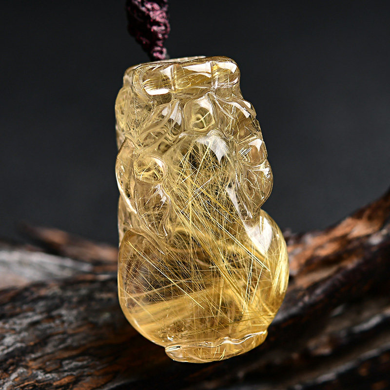 天然金发晶霸王貔貅吊坠钛晶发晶原石水晶项链饰品挂件情侣皮丘