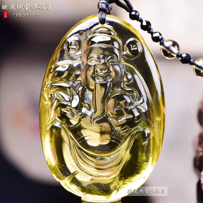 黄水晶文财神吊坠范蠡金财神财运