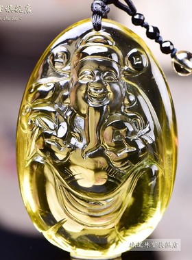 天然黄水晶文财神吊坠财神爷范蠡金财神随身挂件年年有余财运项链