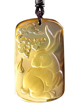 天然橘黄水晶兔子吊坠兔型项链