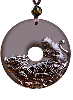 属龙生肖黑曜石猴运生辉平安吊坠