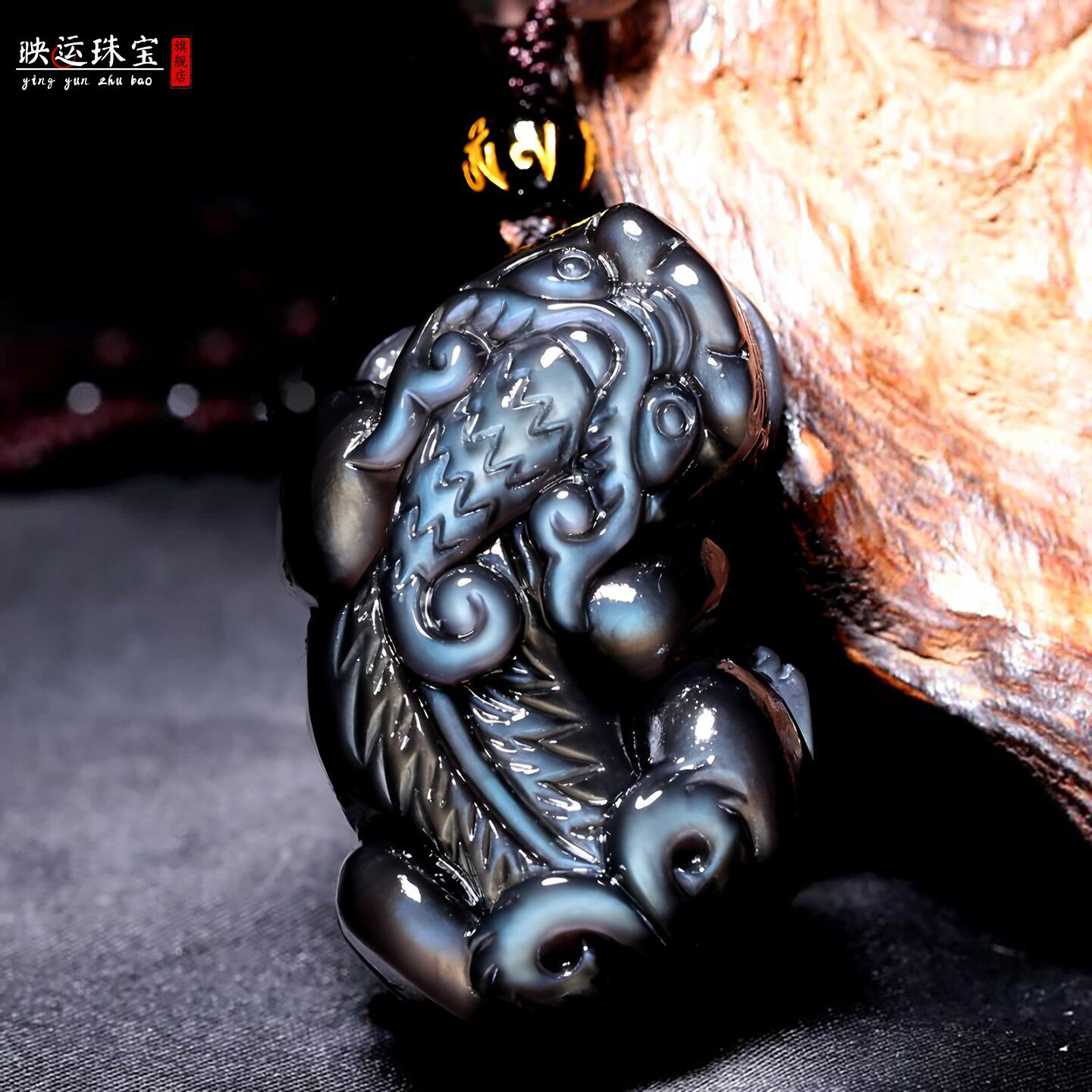 黑曜石貔貅吊坠大号霸王皮丘饰品