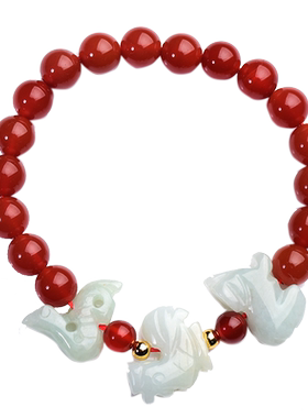 翡翠红玛瑙三合六合手链手串