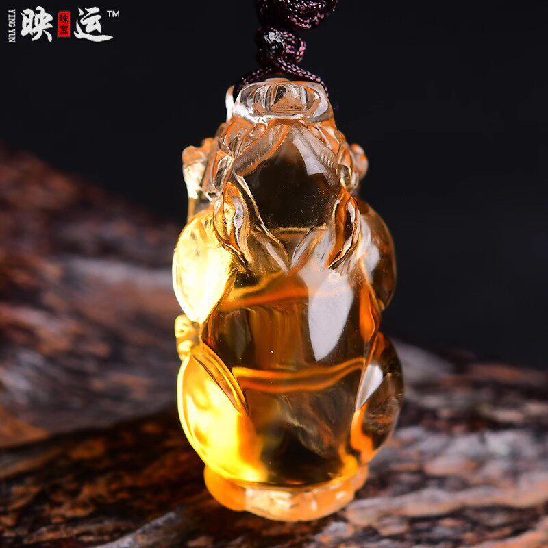 黄水晶貔貅吊坠霸王皮丘财运貔貅