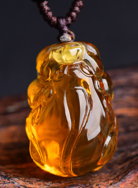 黄水晶貔貅黄水晶皮丘貔貅吊坠