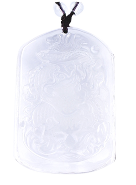 天然白水晶龙牌吊坠本命年龙年