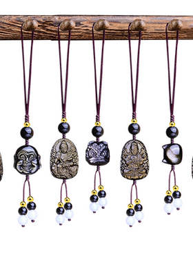 黑曜石金猫头醒狮挂件男士女个性