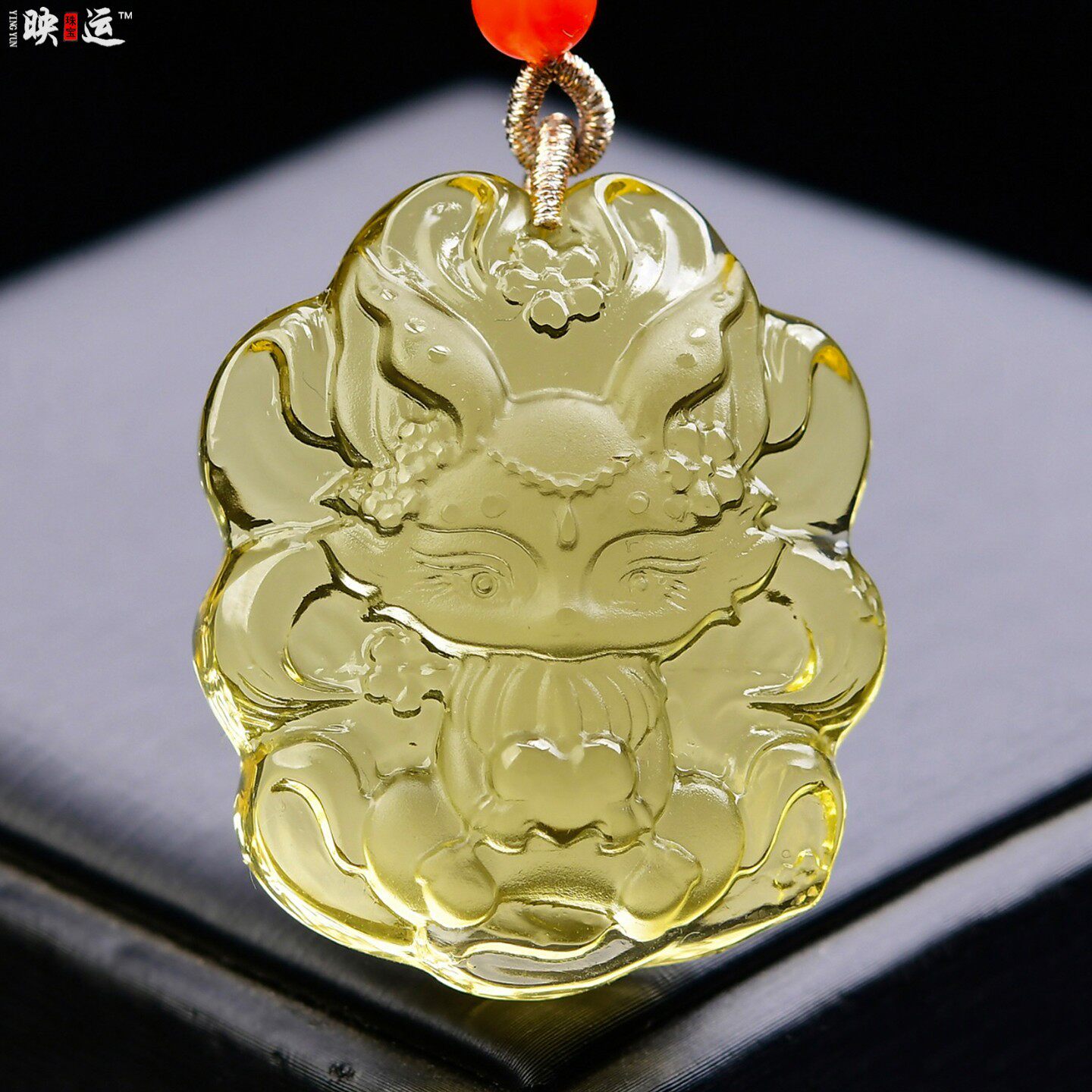 黄水晶桃花九尾狐狸吊坠狐牌灵狐