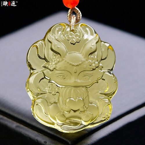 黄水晶桃花九尾狐狸吊坠狐牌灵狐