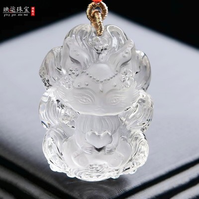 白水晶九尾狐吊坠白狐项链狐牌