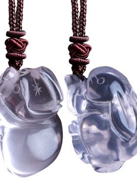 天然粉水晶小兔子生肖吊坠钥匙扣