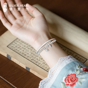 手镯叠戴手链组合高级感古法银手镯女999纯银手链生日礼物送女友