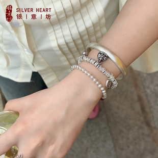 足银9999实心手镯女纯银手链叠戴小众素圈银镯子女款2026新款银饰