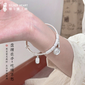 盘缠银手镯女2025新款 黄财神银手镯年轻款 古法国风银镯子9999纯银