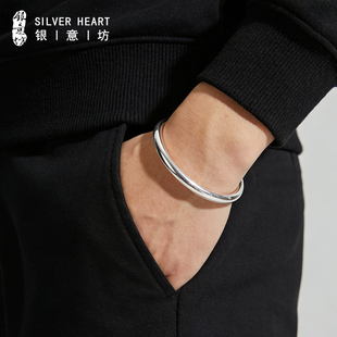 素圈银手镯男款纯银9999实心银镯子银首饰情人节礼物送男生男朋友