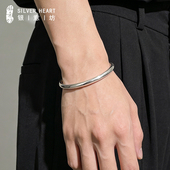 银素圈手镯男纯银9999开口实心银镯子银饰情人节礼物送男生男朋友