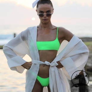 Sea 性感纯绿色INS比基尼超模明星分体泳衣 Sonal海岛度假ROXY时尚