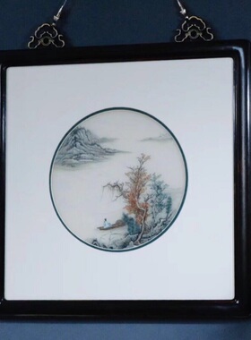 老挝大红酸枝边框嵌苏绣屏风挂屏壁画挂饰家居装饰画复古红木摆件