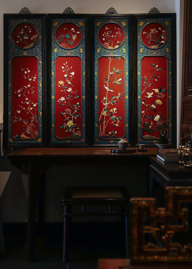 百宝嵌挂屏四条屏别墅豪宅会所酒店茶室画室书房家居红木装饰挂画