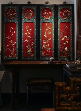 百宝嵌挂屏四条屏别墅豪宅会所酒店茶室画室书房家居红木装饰挂画