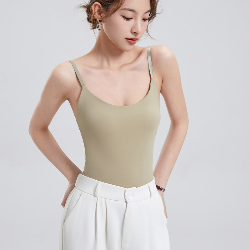 女士莫代尔棉吊带背心带胸垫一体式免穿内衣内搭纯色美背打底衫