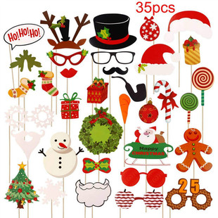 圣诞节派对拍照道具手持35件纸胡子Christmas party photo props