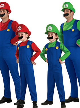 晚会演出服cosplay服装Mario儿童成人马里奥超级玛丽套装男童女童
