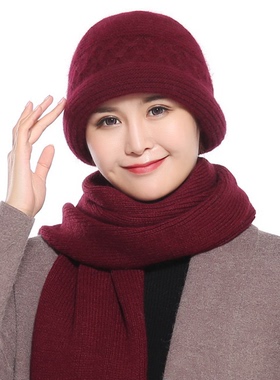 冬天中年妈妈保暖帽羊兔毛针织帽奶奶毛线帽加绒老人帽子女厚棉帽