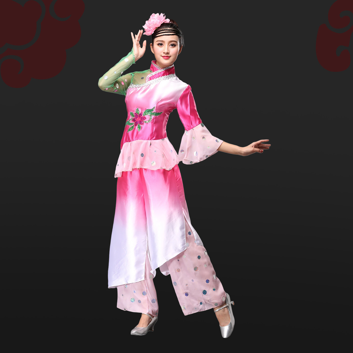 中国风秧歌服演出服装2026新款夏季民族腰鼓舞渐变表演服扇子舞蹈